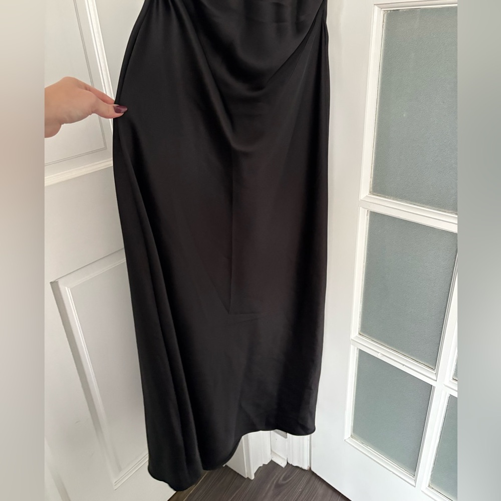 Zara Black Stretch Satin Ruched Fitted Maxi Cocktail Dress – Size XS - Picture 6 of 8